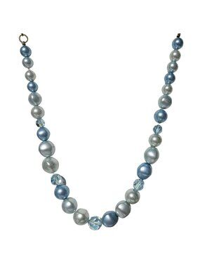 Vintage Faux Pearl Beaded Necklace Blue White Beads Retro Fashion Jewelry Women